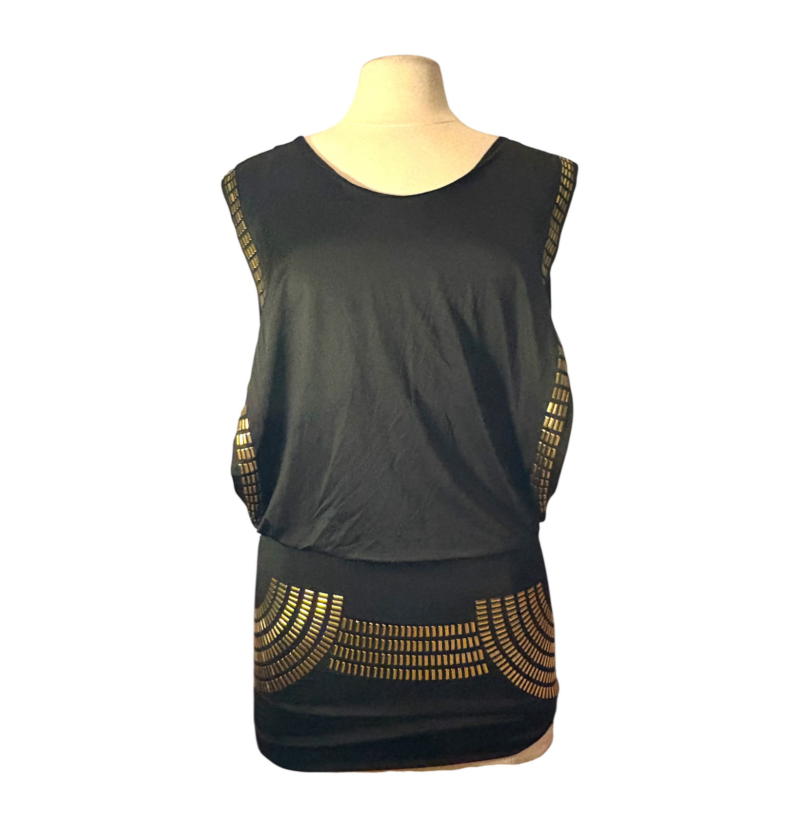 Y2K Vintage Black & Gold Studded Embellished Mini Dress