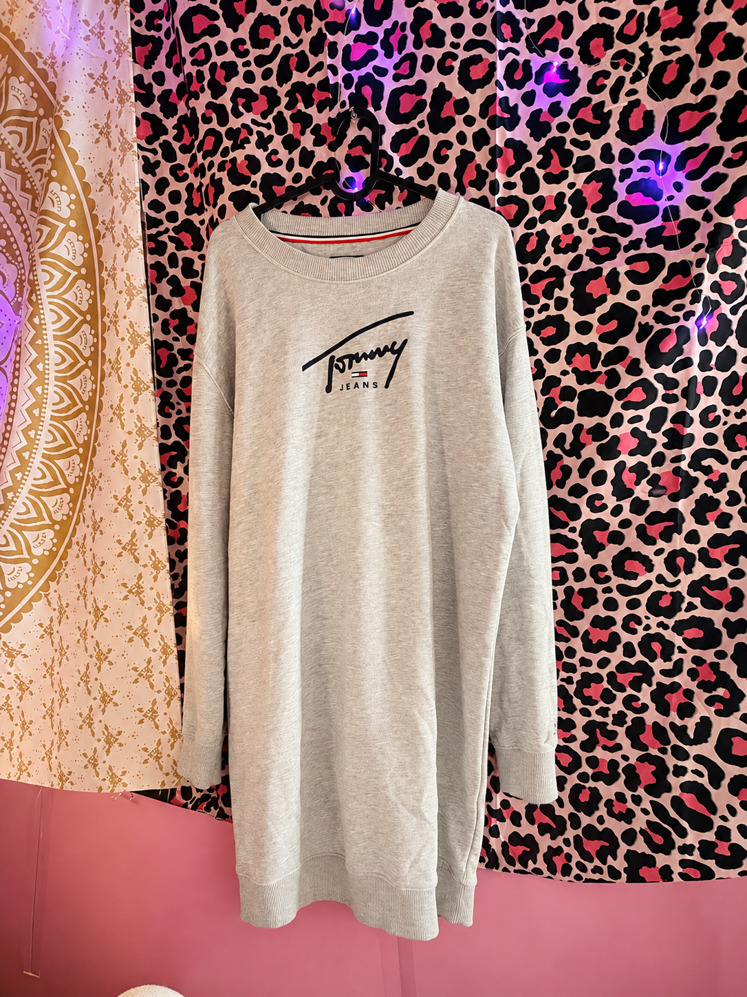 Vintage Tommy Jeans Beige Logo Sweatshirt Dress