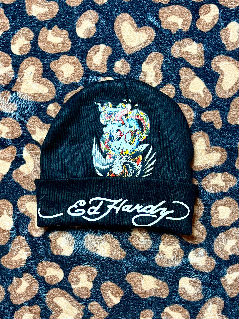 Thumbnail: Ed Hardy Black Tattoo Graphic Beanie  
