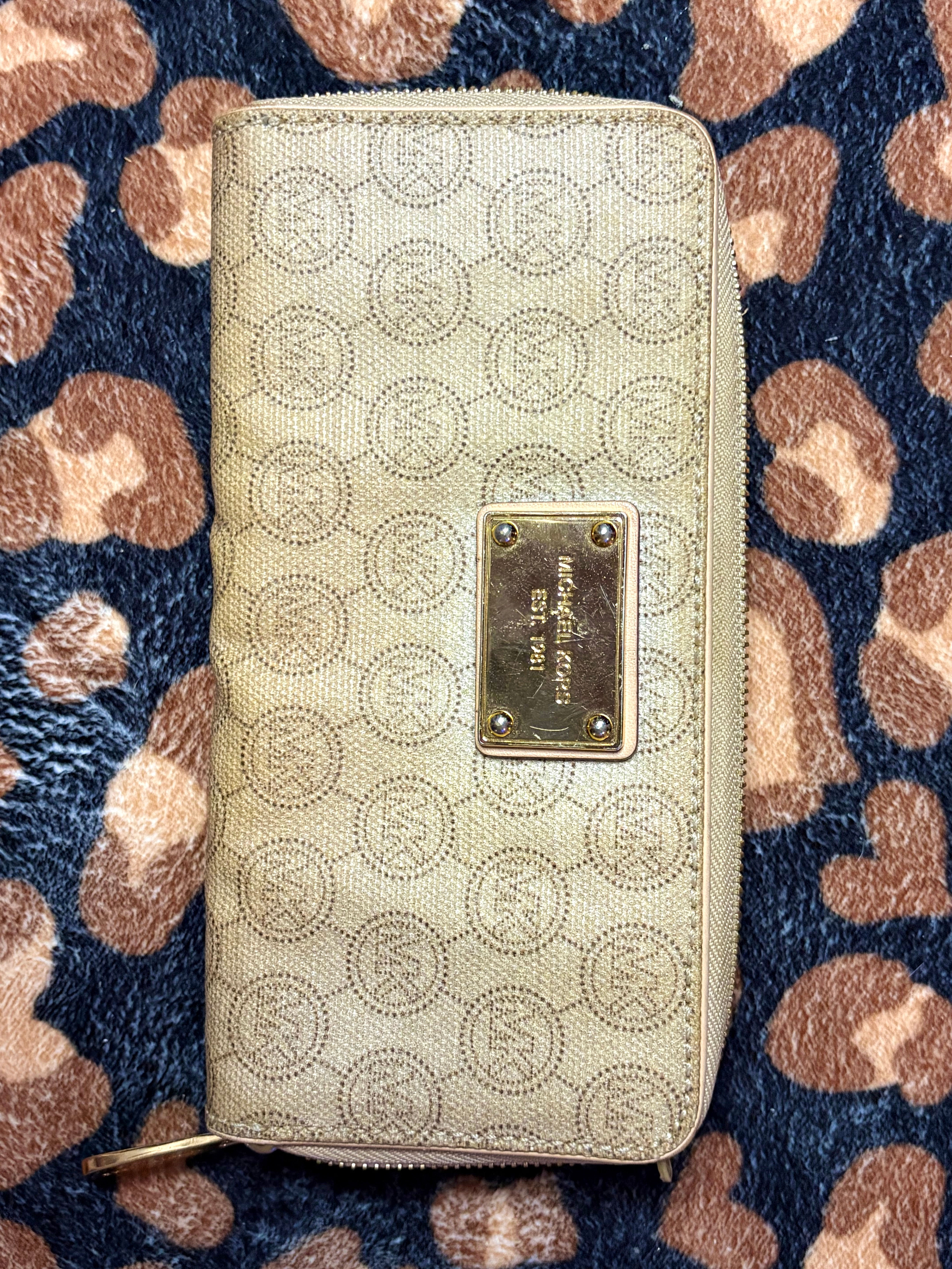 Michael Kors Signature MK Monogram Beige Zip-Around Wallet