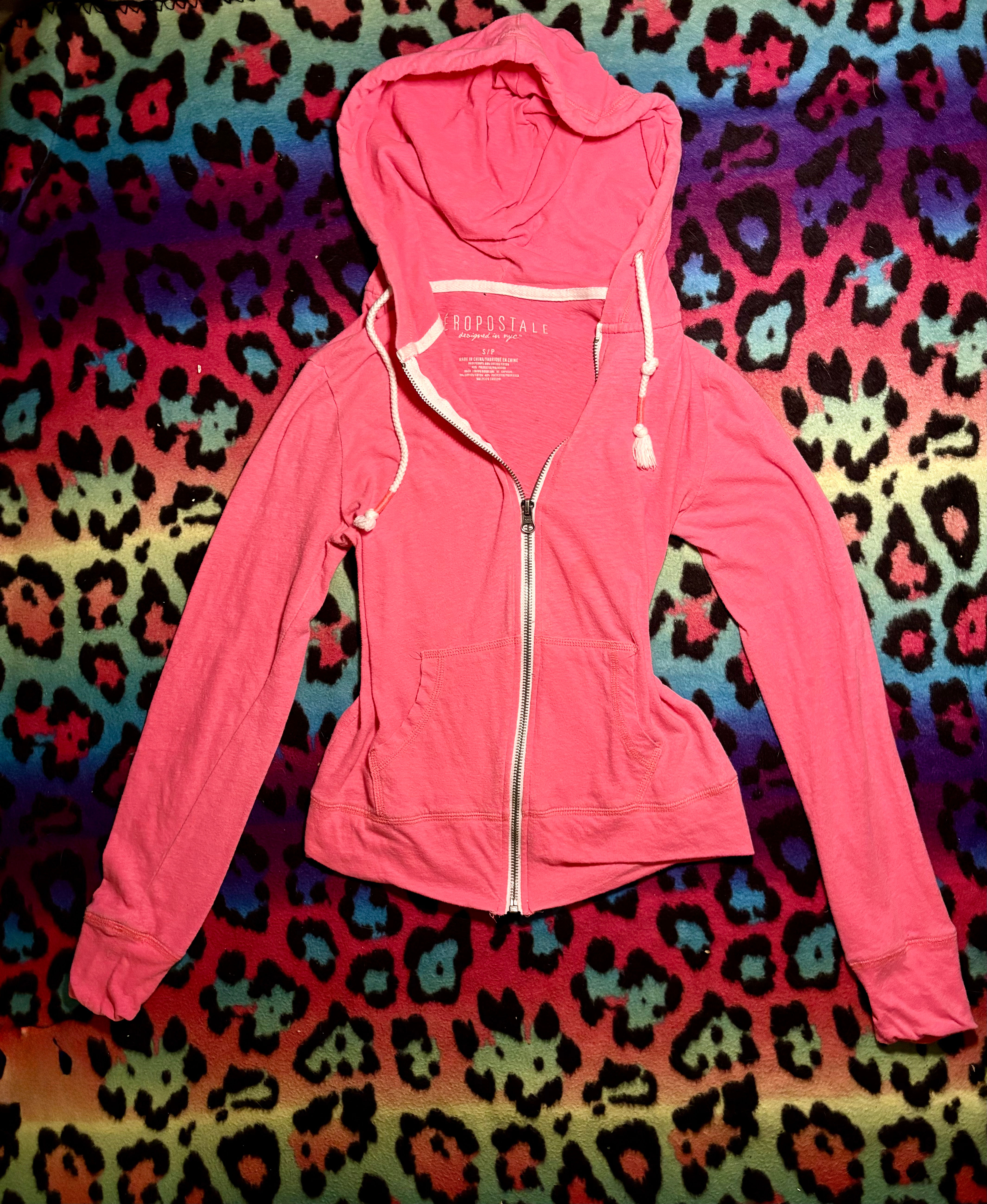 Vintage Y2K Aéropostale Hot Pink Lightweight Zip-Up Hoodie