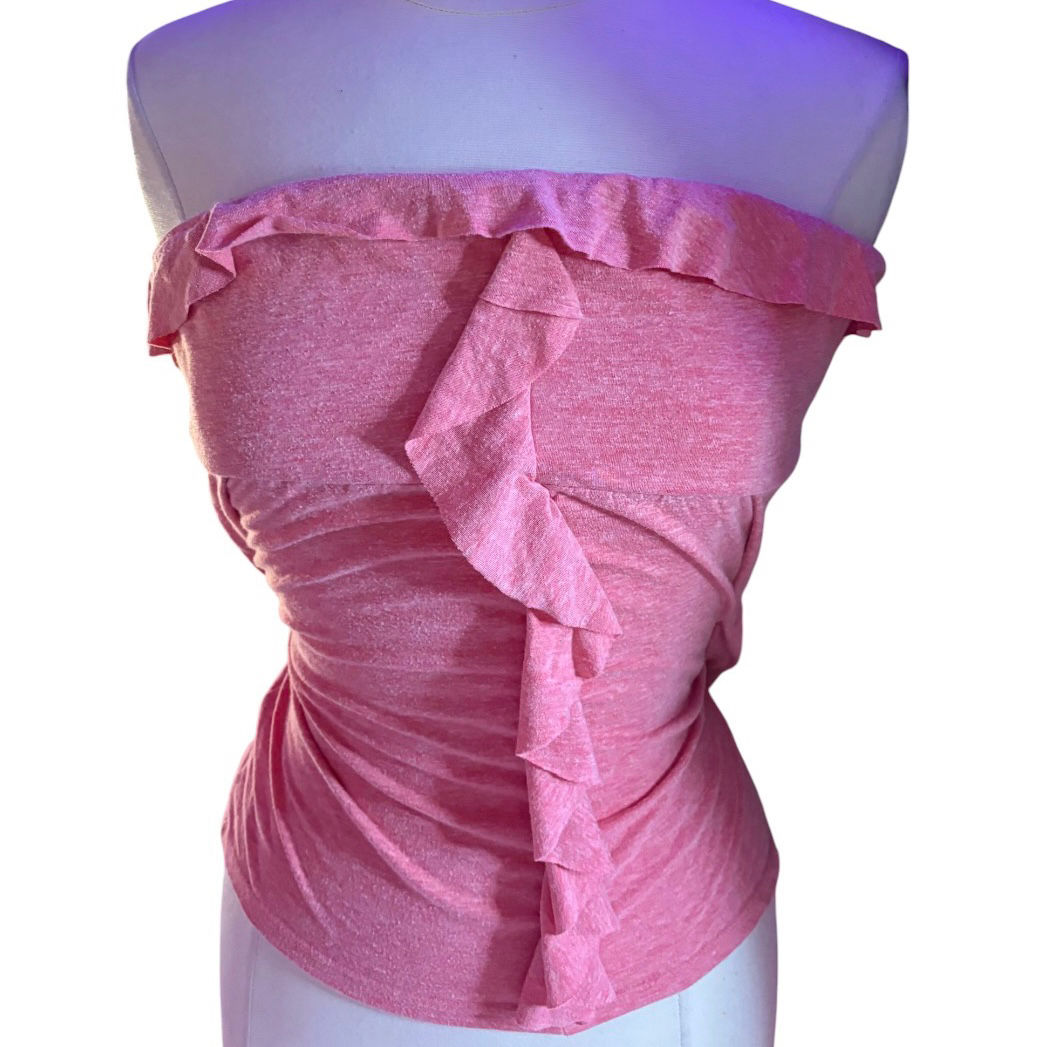 Y2K Pink Ruffle Strapless Top