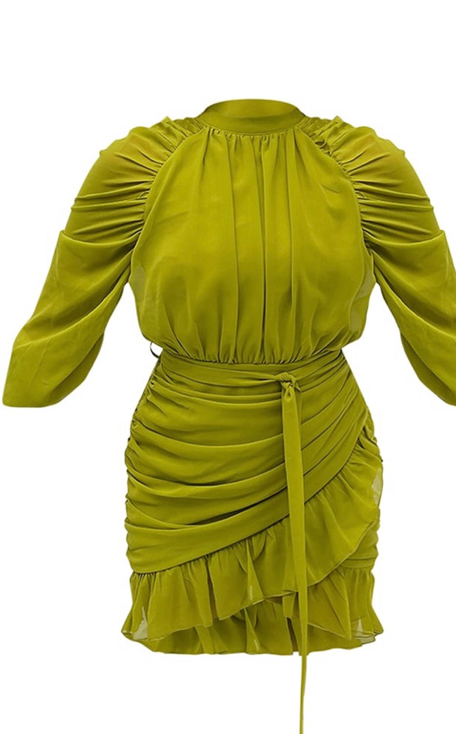 Miniature : PLT Olive chiffon ruched sleeves dress