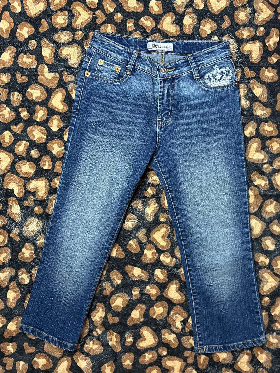 Thumbnail: Y2K Crown Pocket Straight-Leg Cut-Off Jeans