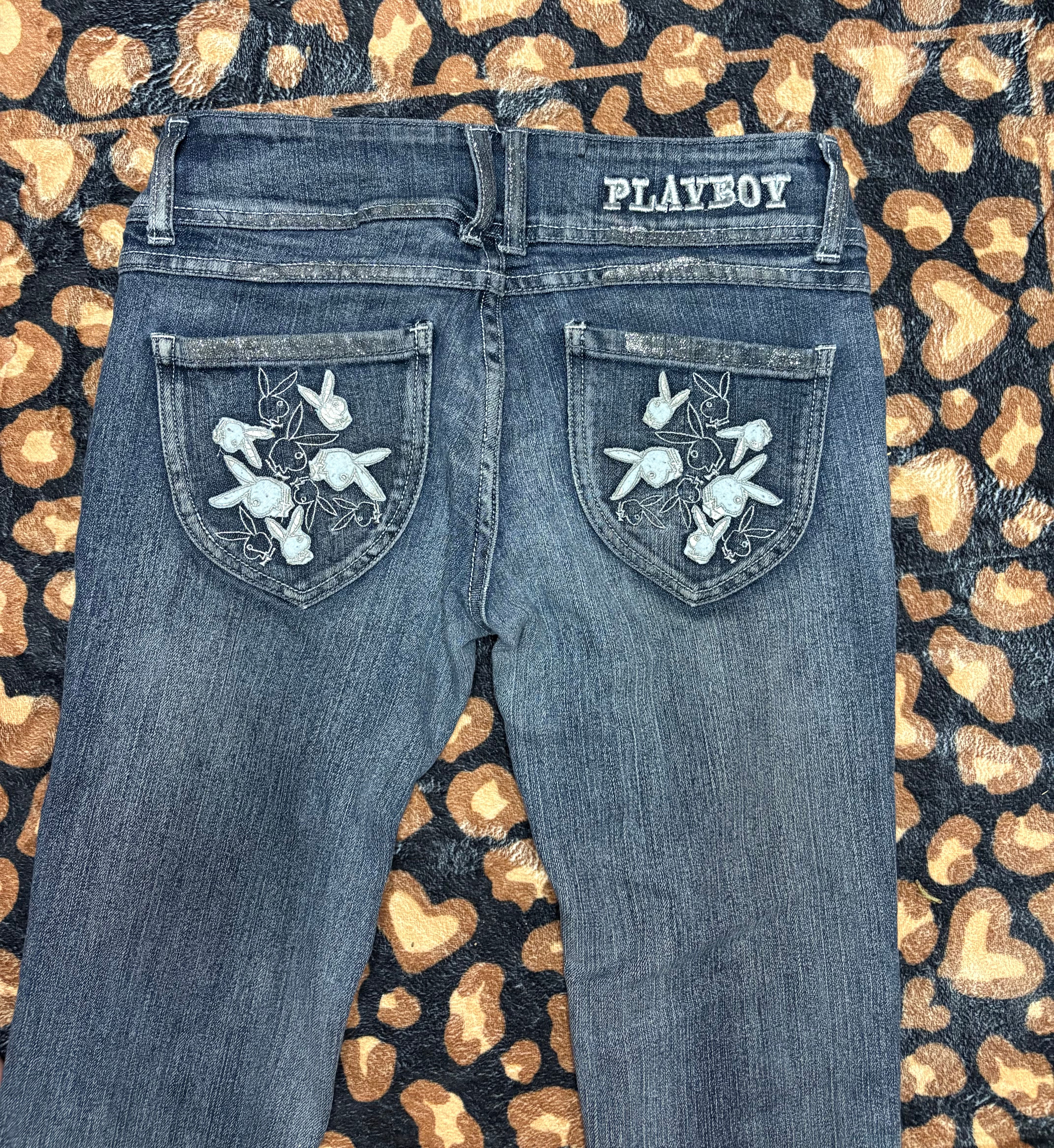 Y2K Vintage Playboy Ultra Low Rise Sparkle Embroidered Embellished Jeans