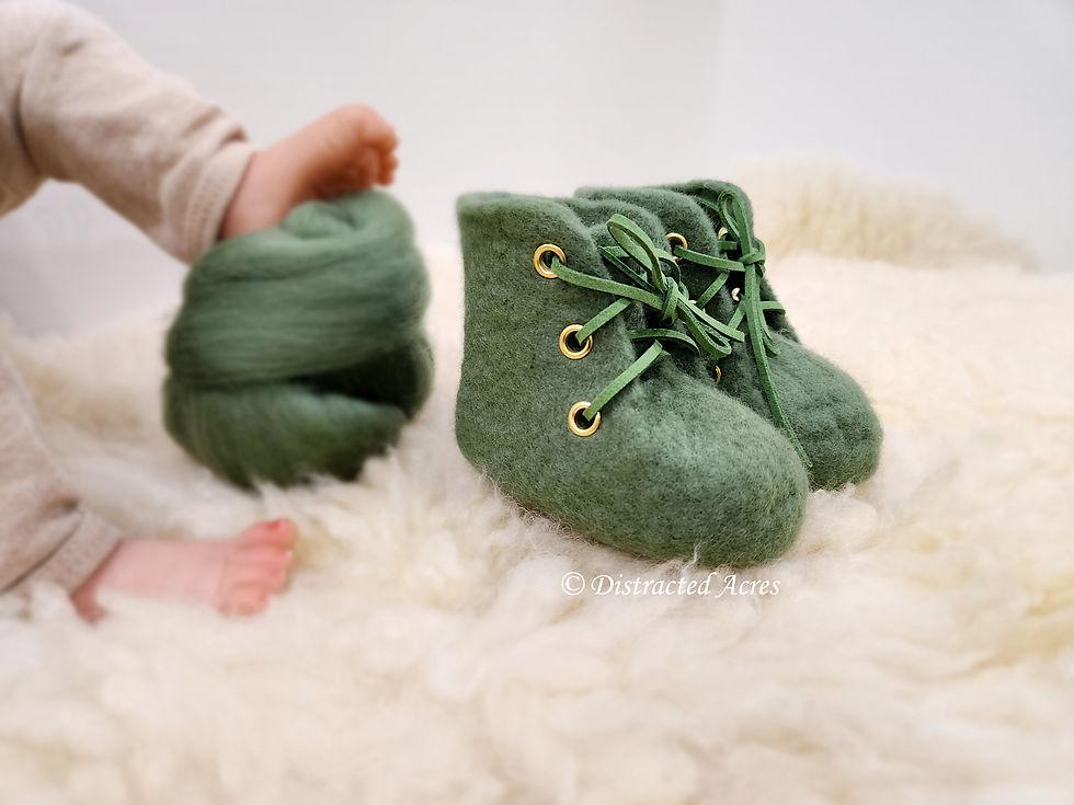 Thumbnail: Hand Felted Baby Booties - Green/Green