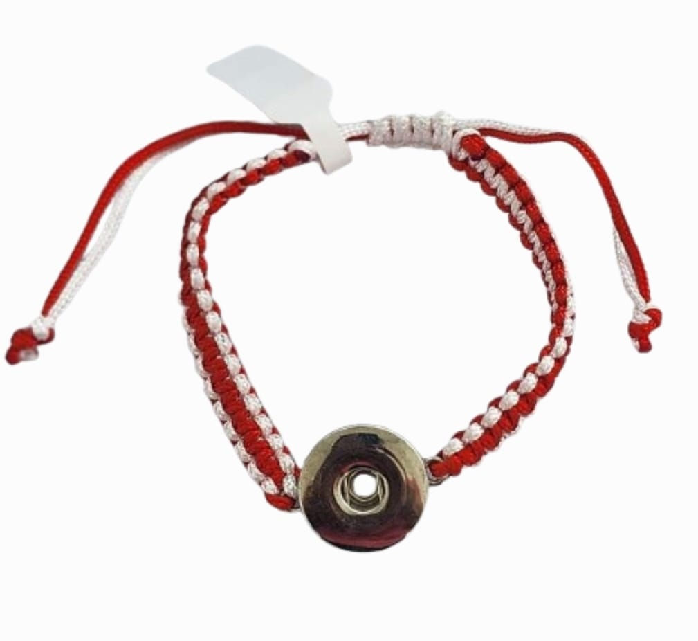 18mm Silver Adjustable Woven Cord Red/White Bracelet