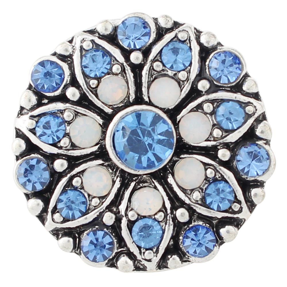 18mm Silver Vintage Floral Blue/Opalescent Snap