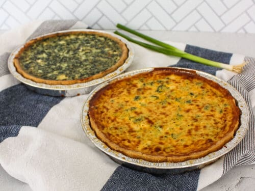 Air Fryer Costco Frozen Quiche cooked on a counter