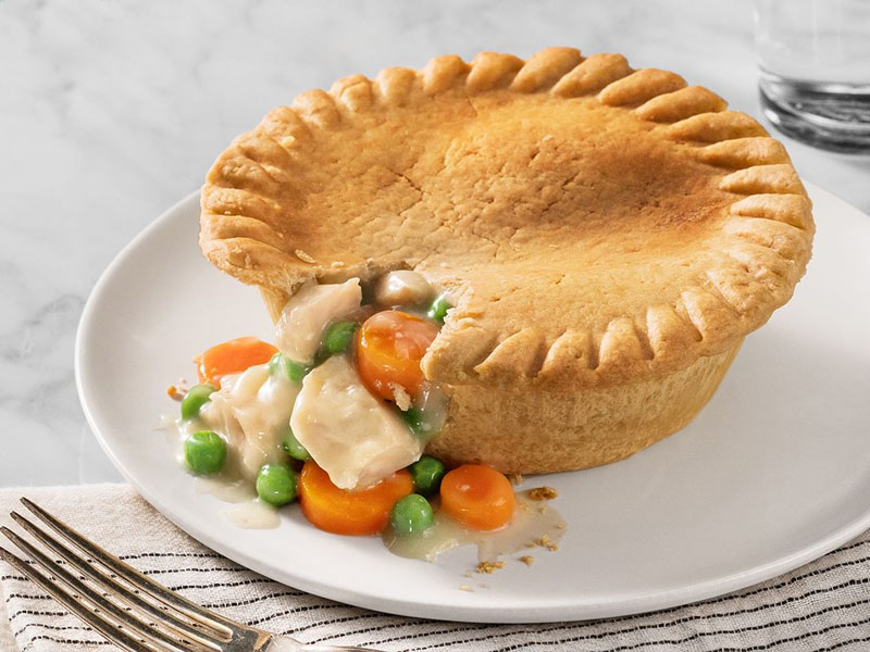 Marie Callender Chicken Pot Pie Air Fryer up close on a plate