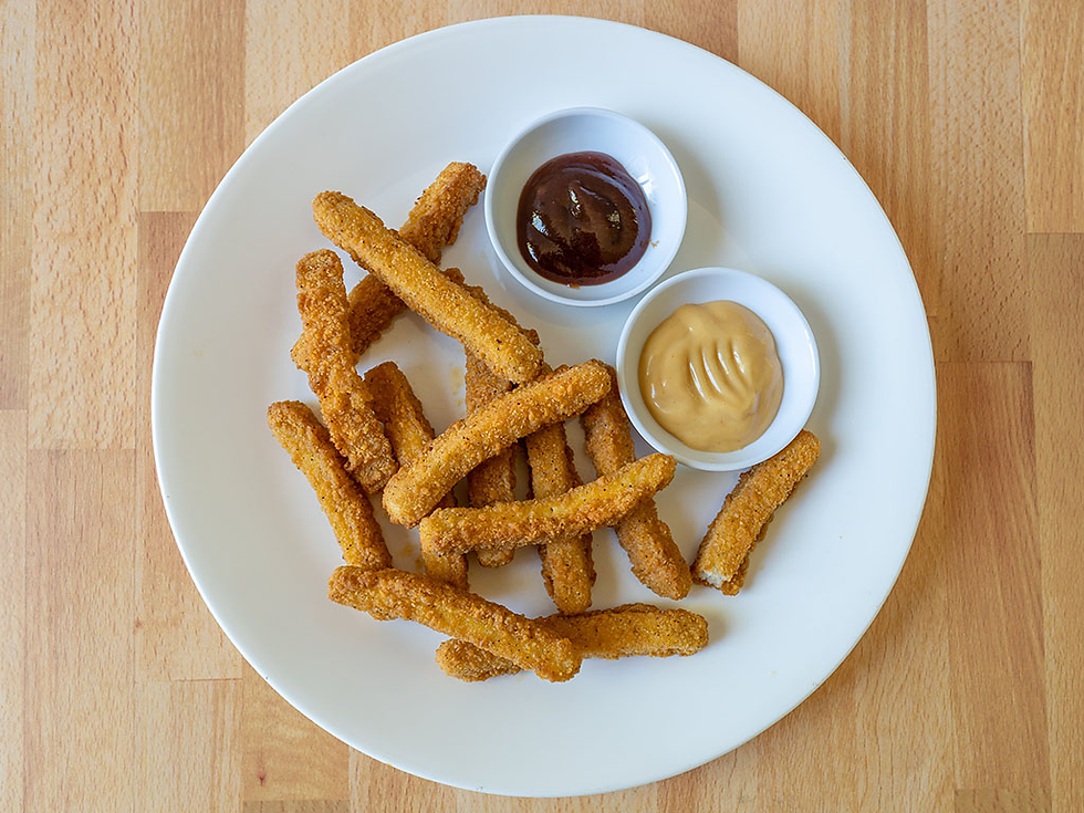 Tyson Chicken Fries Air Fryer on a plate with sauces