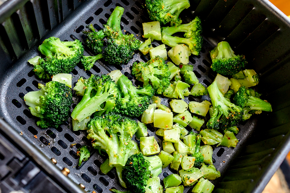 Air Fryer Frozen Broccoli in a air fryer basket