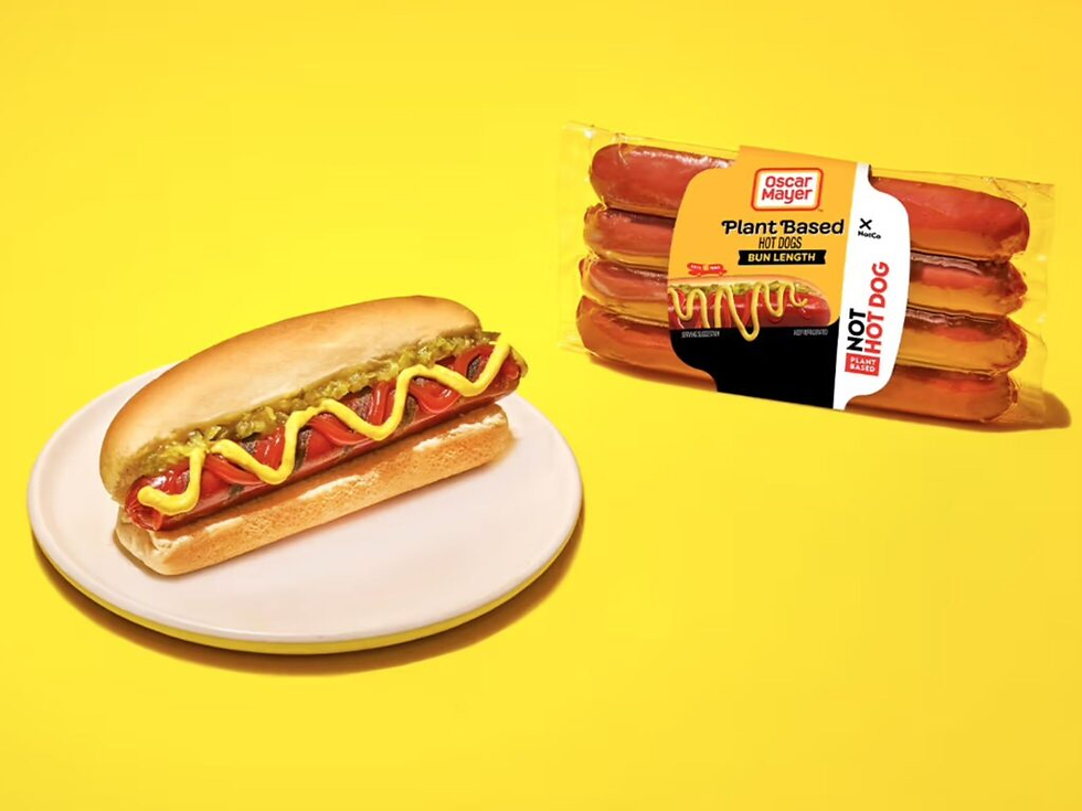 Air Fryer Oscar Mayer Bun Length Plant-Based Not Hot Dogs on a plate in a bun
