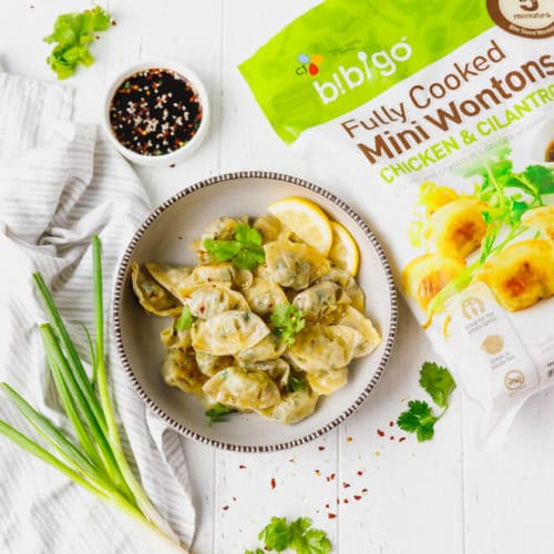 Bibigo Chicken Cilantro Wontons Air Fryer cooked on a plate