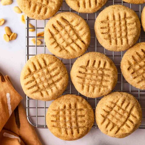 Air Fryer Peanut Butter Cookies on a cooling rack