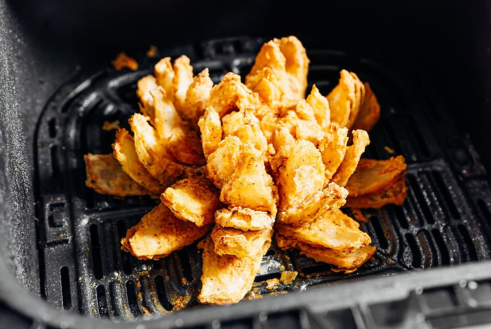 blooming onion in an air fryer basket