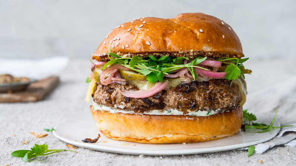 Air Fryer Kirkland Grass-Fed Beef Patties in a bun up close