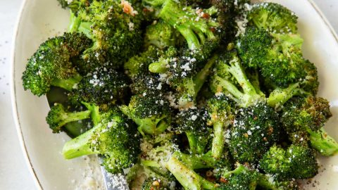 Air Fryer Frozen Broccoli on a plate