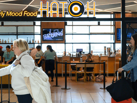A front view of the Hatch Restaurant inside the Oklahoma International Airport