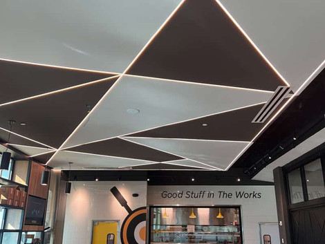 The famous ceiling pattern inside the new Hatch Restaurant at the Oklahoma Airport