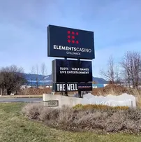 Custom fabricated black and white site sign in Chilliwack at the entrance of Elements Casino