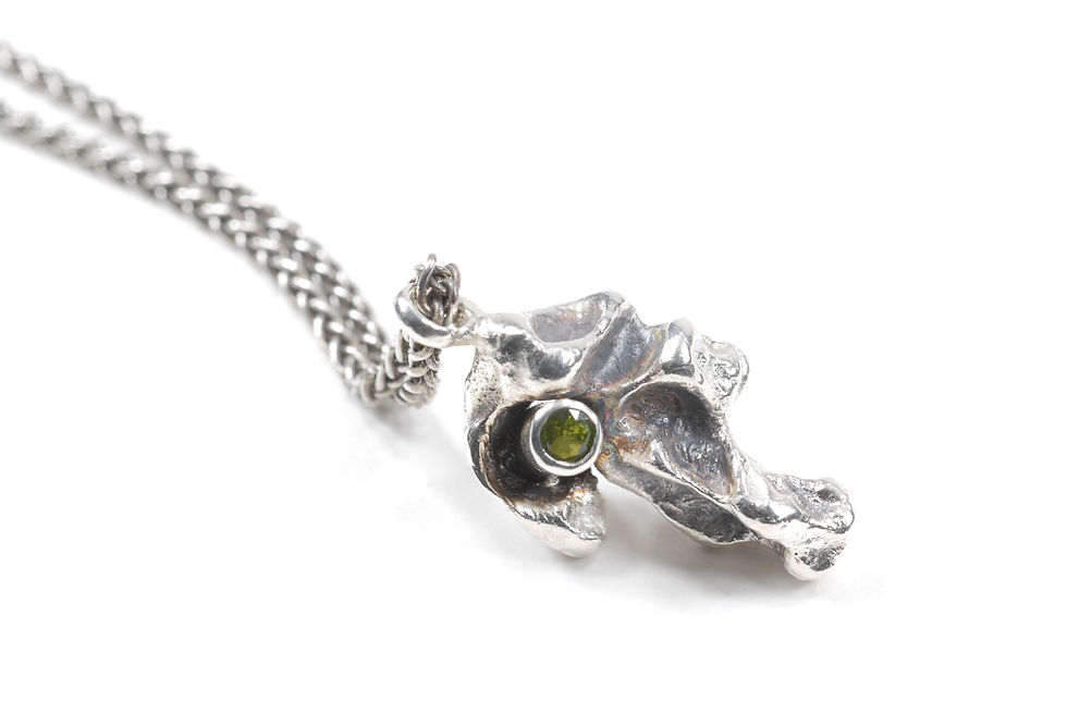 Silver & Peridot Bean Casted Pendant