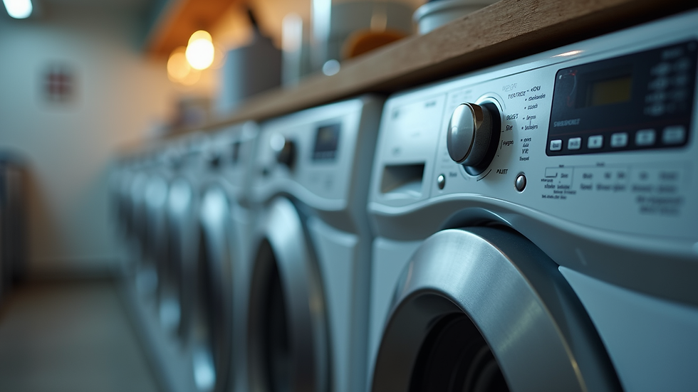 Close-up view of a washing machine control panel with buttons and dials