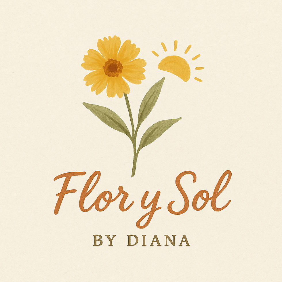 a flower and sun, with the words flor y sol by diana underneath