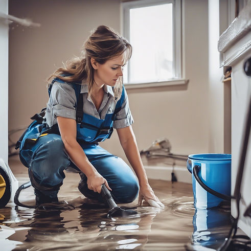 female fixing water damage restoration in home .jpg