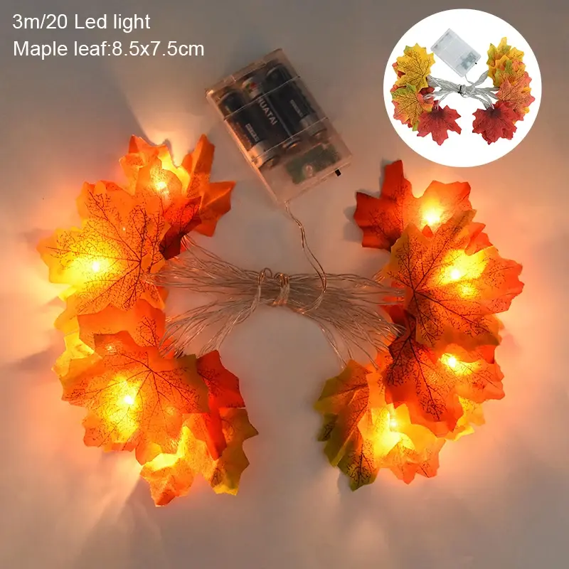 Thumbnail: 3M 20LED Pumpkin Maple Leaves Light String Garland Battery