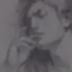 Pencil drawing of Eros by Yana Evans, showing a sensual male figure on toned grey paper with expressive lines and soft high