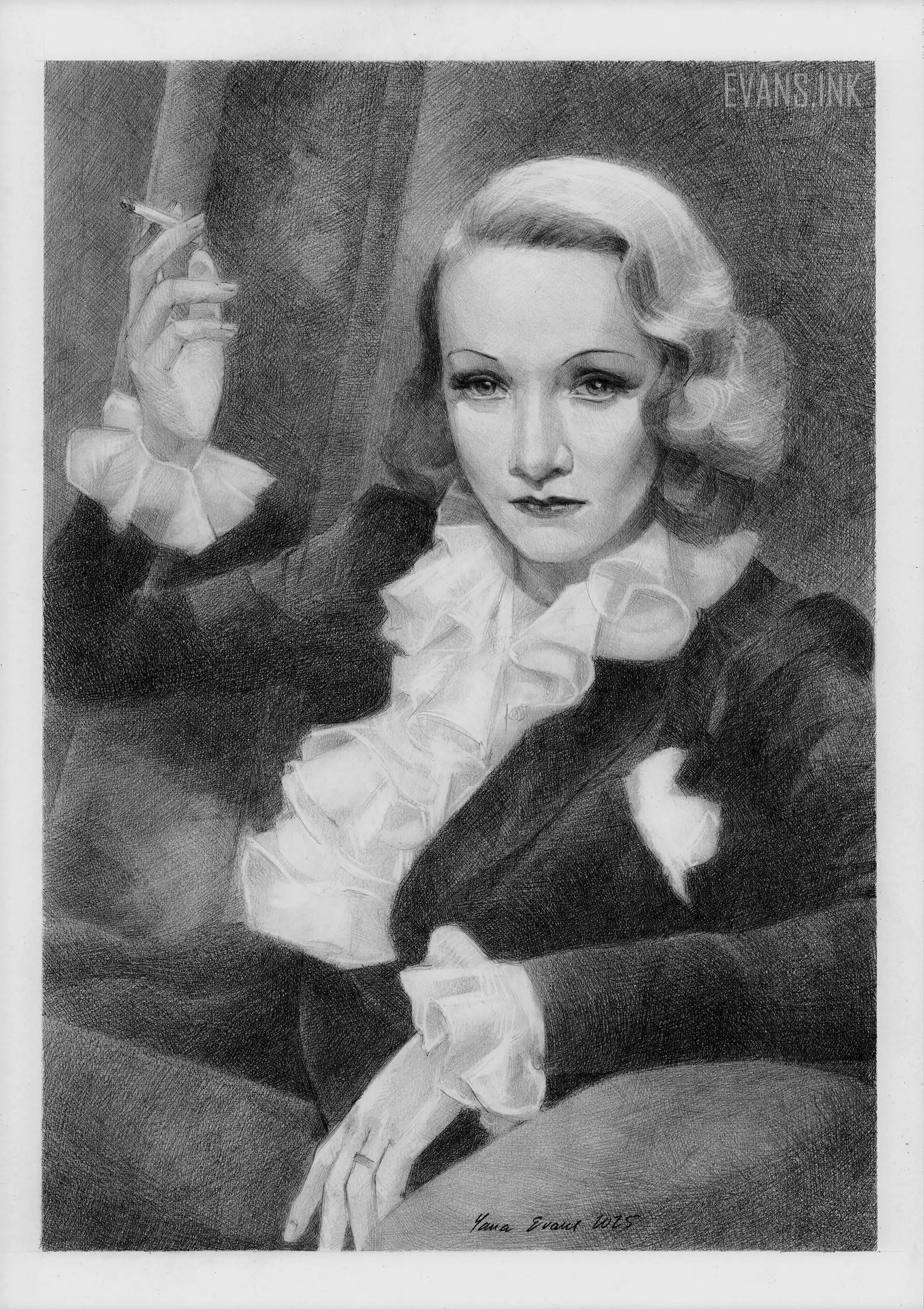 Angel – Marlene Dietrich Pencil Portrait Drawing