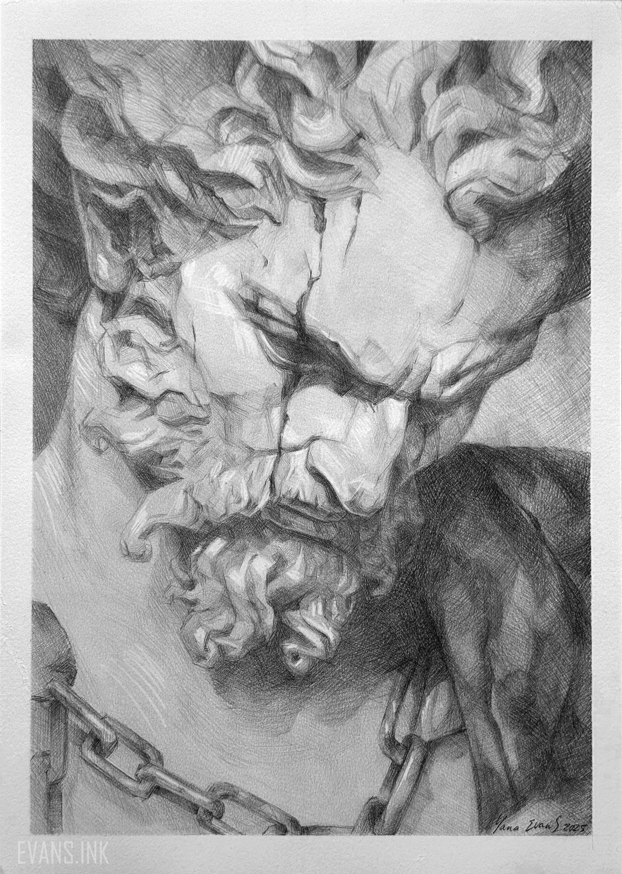 Prometeo encadenado – Dibujo hiperrealista original a lápiz sobre papel