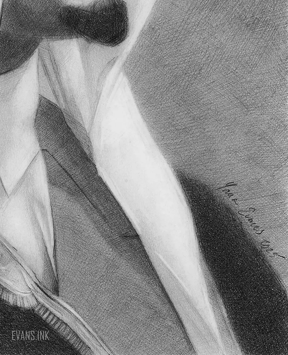 Miniatura: Graphite pencil portrait drawing of King Faisal of Saudi Arabia in ghutra with detailed shading drapping by artist Yana Evans