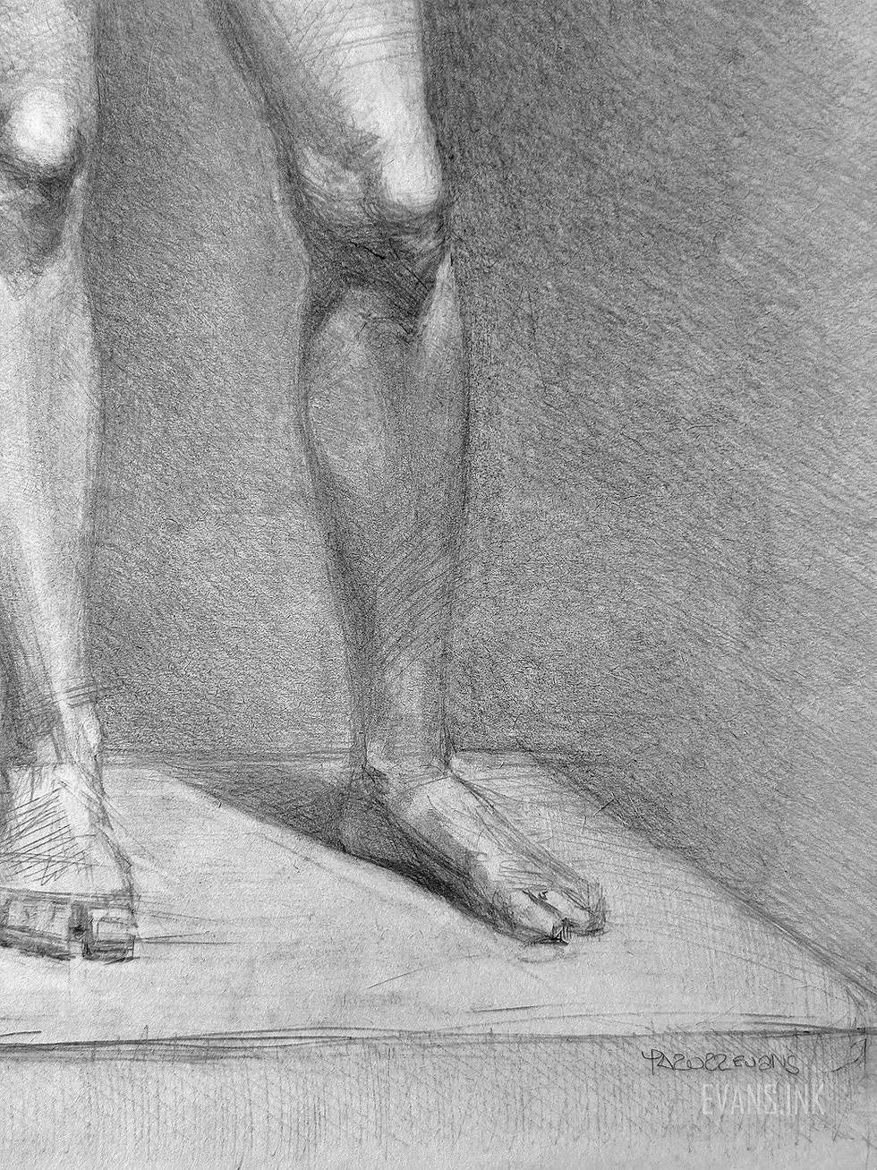 Thumbnail: Academic nude female study by Yana Evans in Russian Drawing Method with graphite on paper, classical and expressive.
