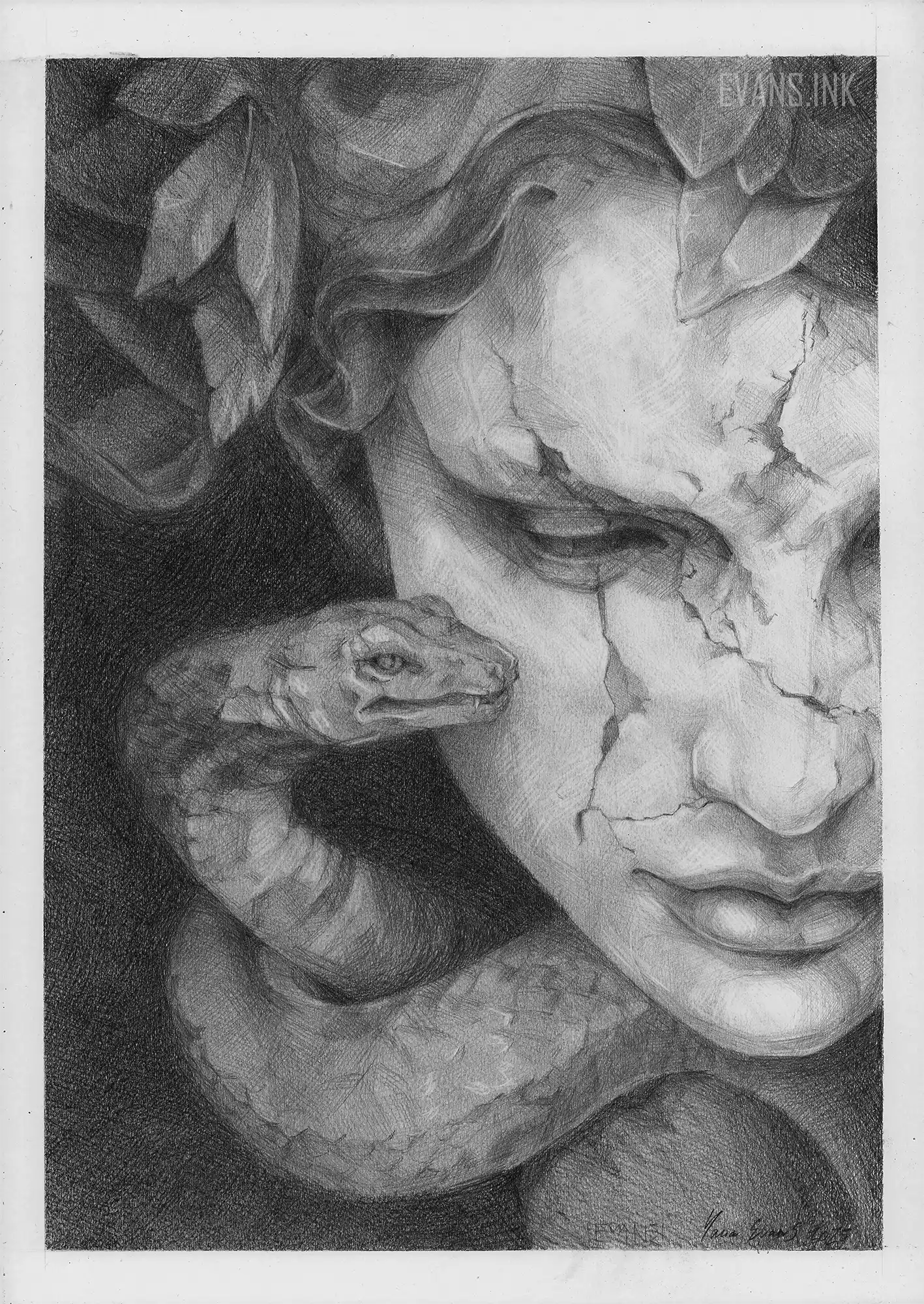 Silencio Agrietado – Dibujo a lápiz de Medusa Gorgona