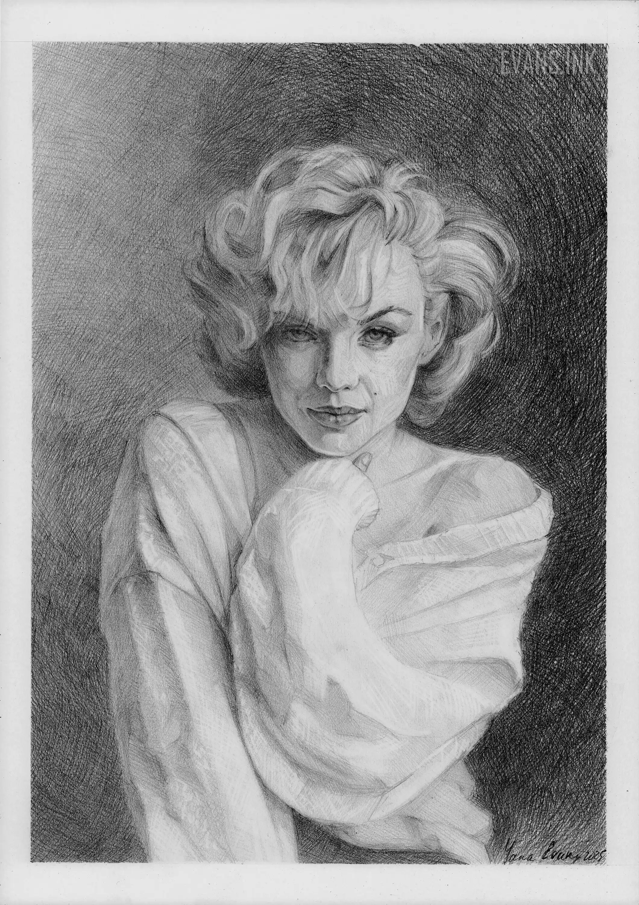 Susurro de estrellato: dibujo a lápiz original de Marilyn Monroe