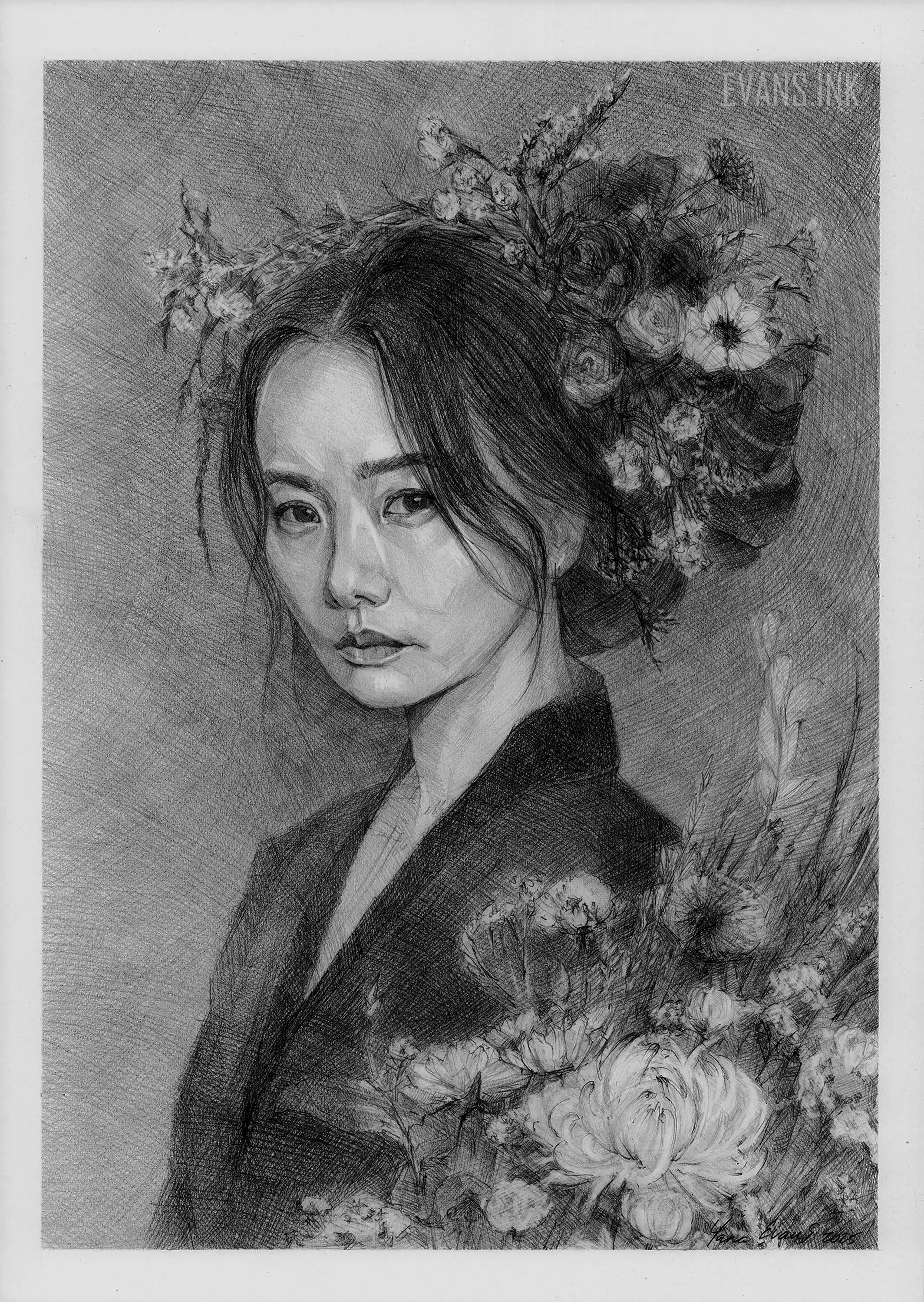 Resolución Floral – Dibujo original a lápiz de Bae Doona