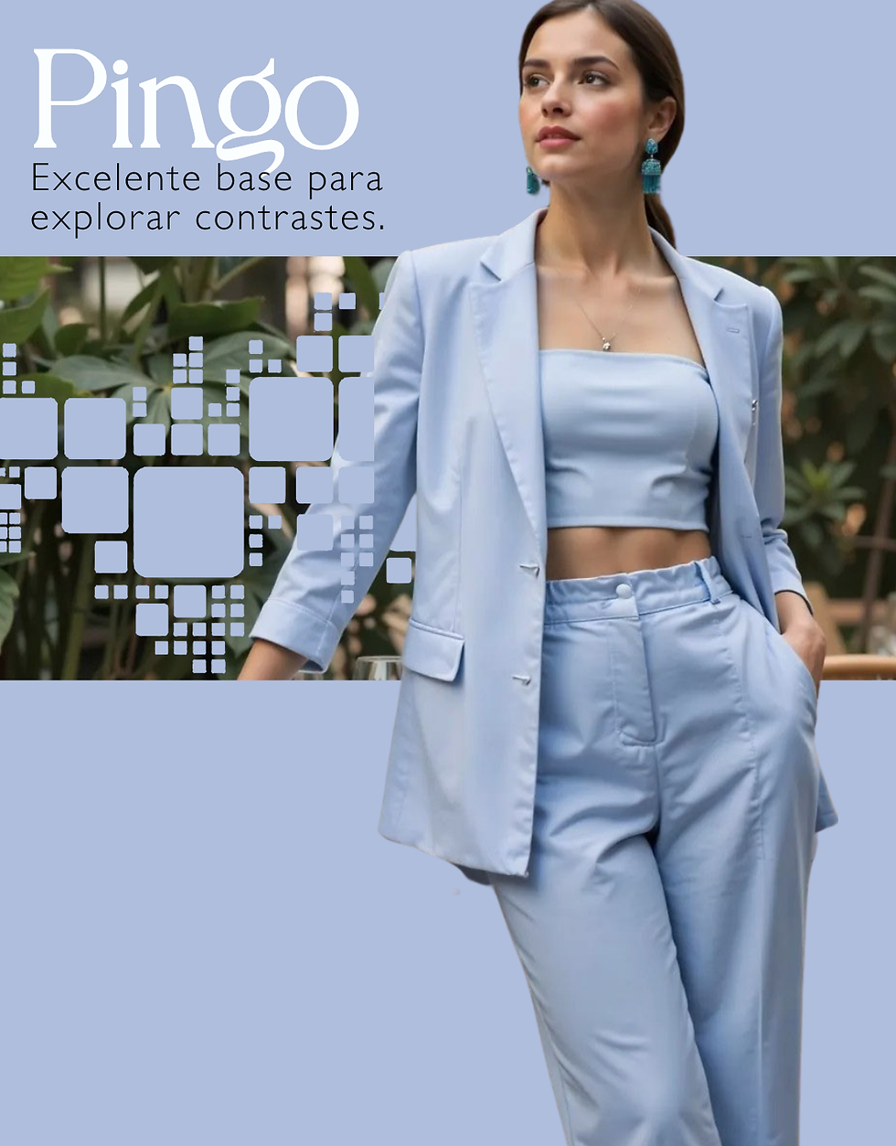 Pingo: Seu tom suave e fluido funciona bem em peças amplas, looks minimalistas e composições com estética resort.