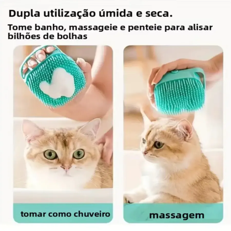 Miniatura: Escova de banho para animais de estimação, massageador de silicone macio.