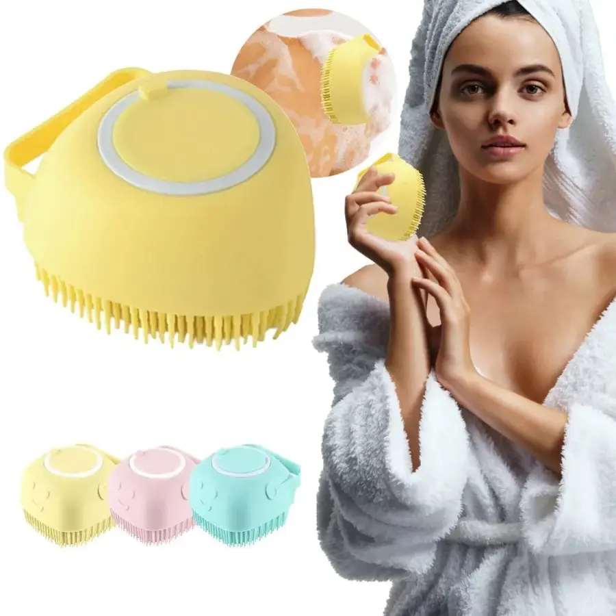 Miniatura: Escova de banho para animais de estimação, massageador de silicone macio.