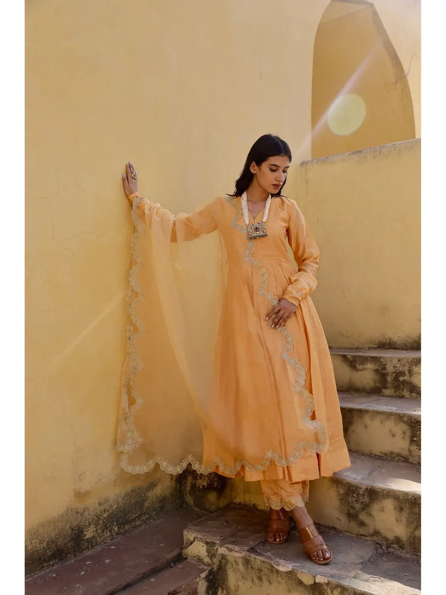 Thumbnail: Maroon zari anarkali suit set 
