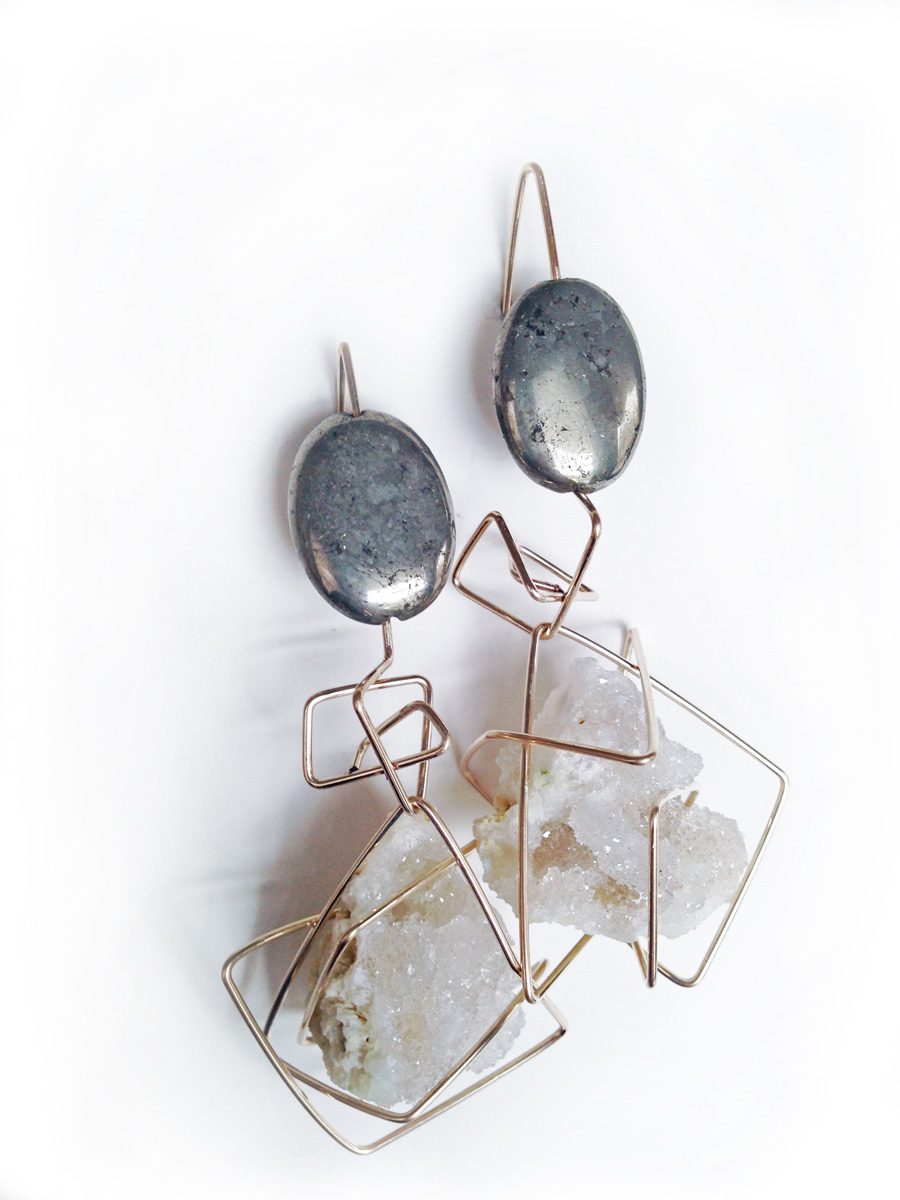 Pyrite and druzy quartz Earrings