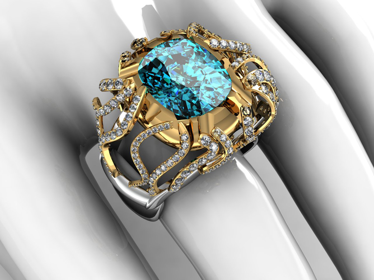 Blue tourmaline and diamond ring