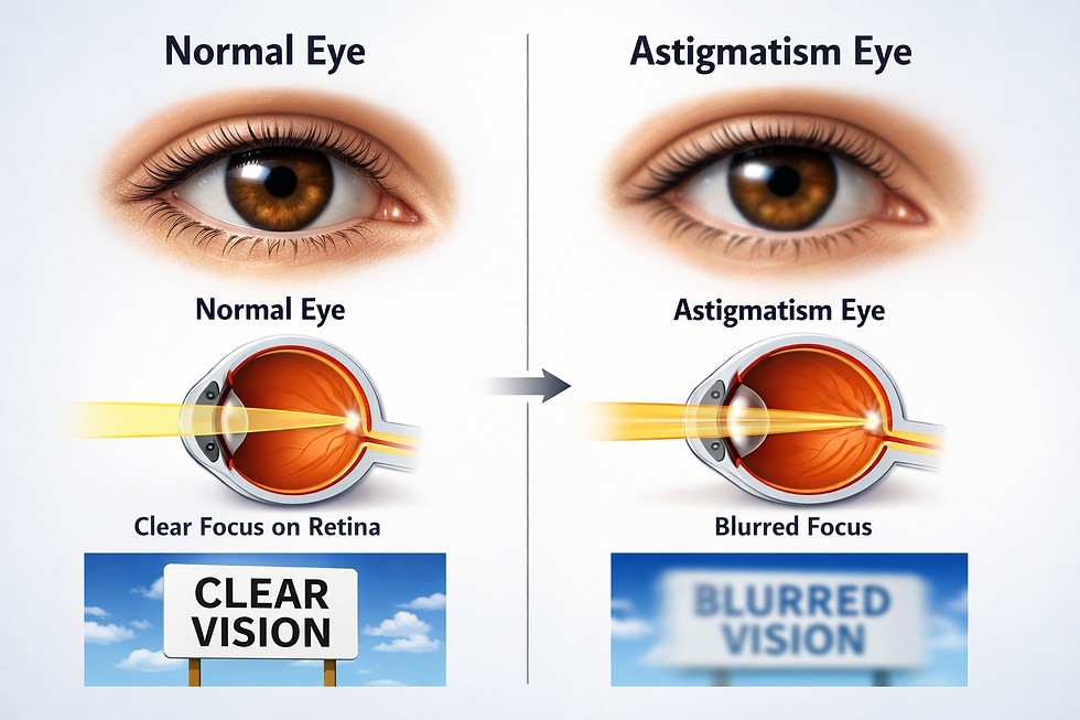 an image showing the difference between a normal vision and astigmatism
