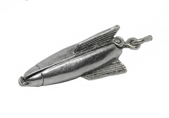 Thumbnail: Vintage sgterling silver Spaceship charm that opens to show the astronaut inside left side view