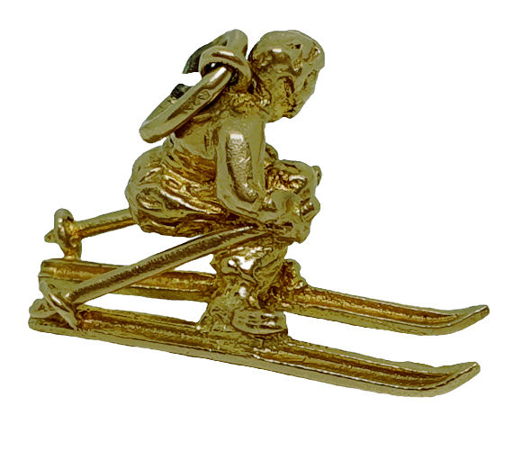 Thumbnail: Vintage 9ct gold Skier charm, left view