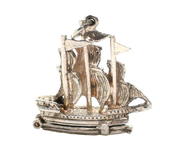 Thumbnail: vintage sterling silver sailing ship charm obverse view