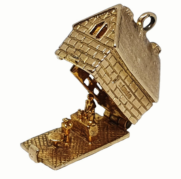 Thumbnail: Vintage 9ct gold Pub charm open showing the landlord at the bar