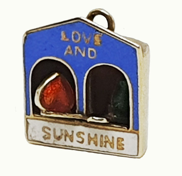 Thumbnail: Antique gold enamelled good luck wishes charm, front view